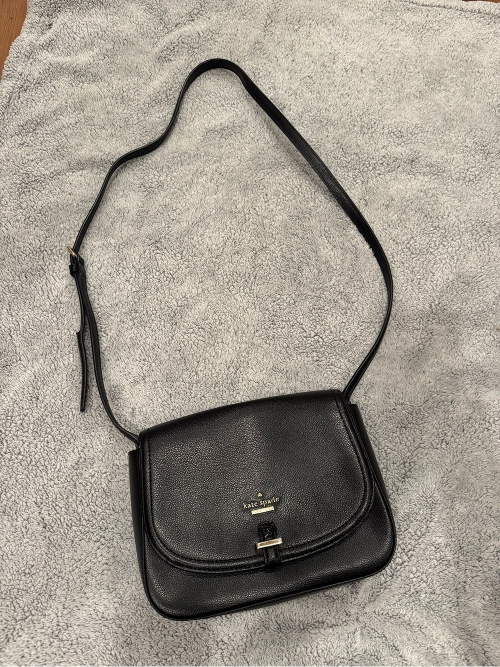 kate spade Black Pebbled Leather Crossbody Bag with Gold Accent
